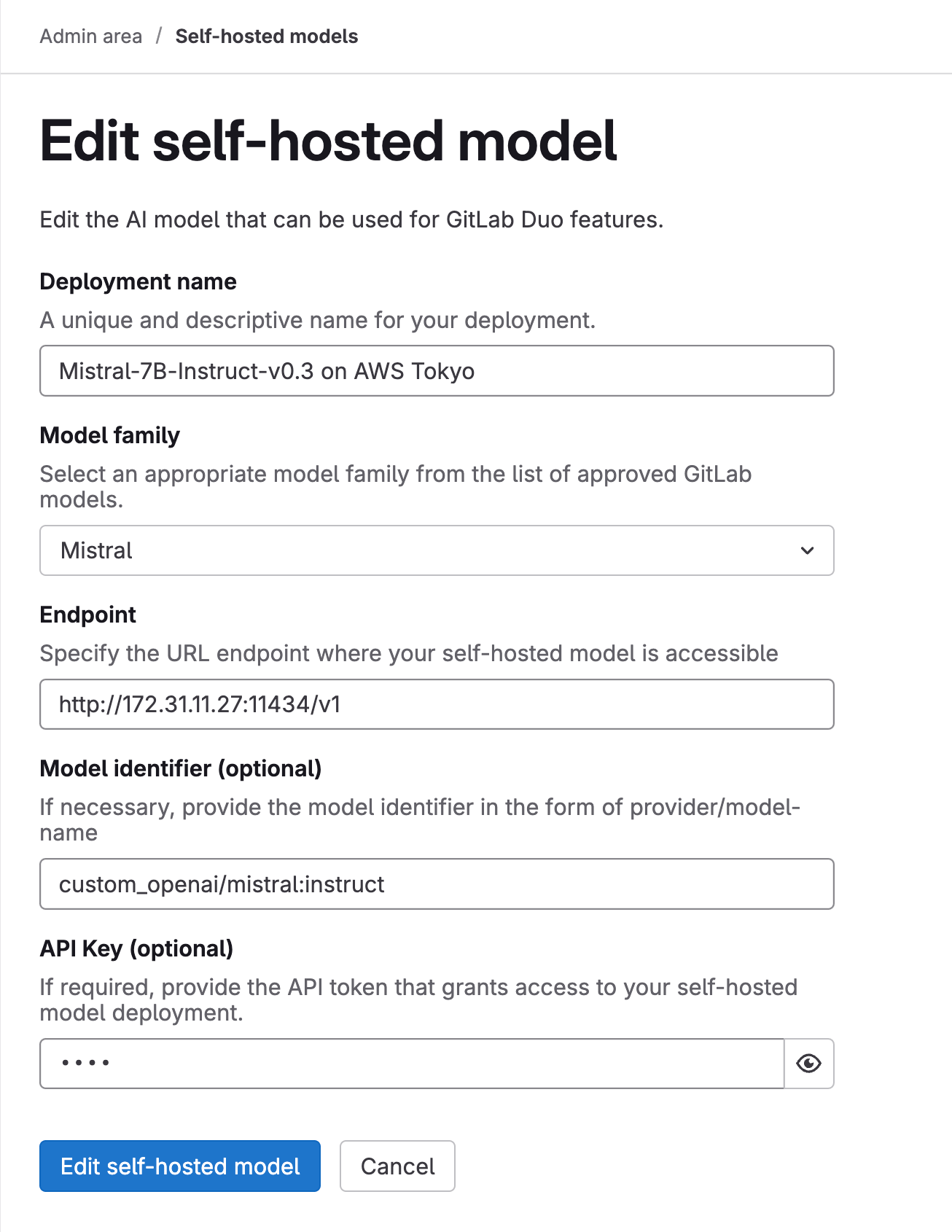 Configuring required parameters to enable the Mistral Model.